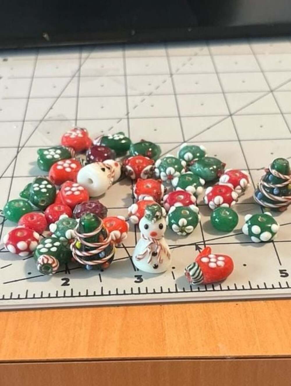 30pc  Handmade Lampwork Glass Xmas Beads - Snowman, Tree, Mitten, etc